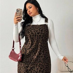 Women’s plus size Leopard Print Corduroy Overall Dress